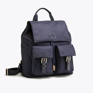 LIKE NEW!TORY BURCH BLACK NYLON FLAP BACKPACK